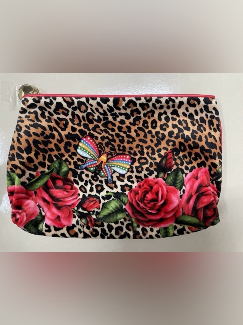 NEW estee lauder leopard print floral butterfly cosmetics travel bag/makeup bag